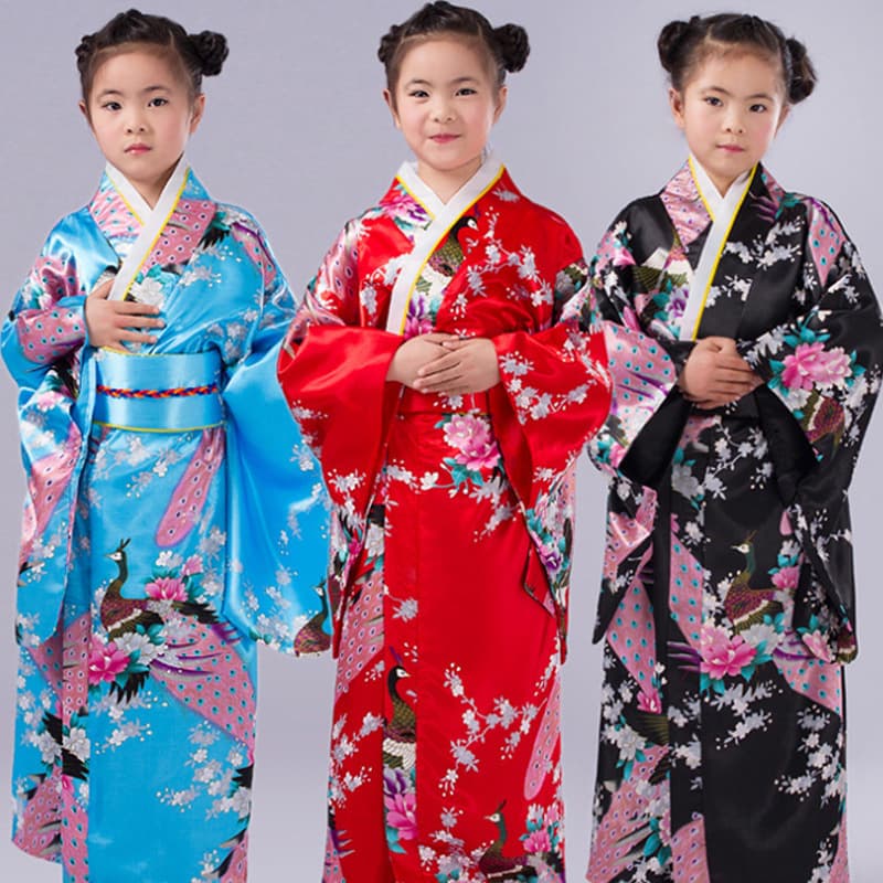 Children's Japanese kimono traditional clothing female cos performance printed yukata pajamas primary school students performance photo dress