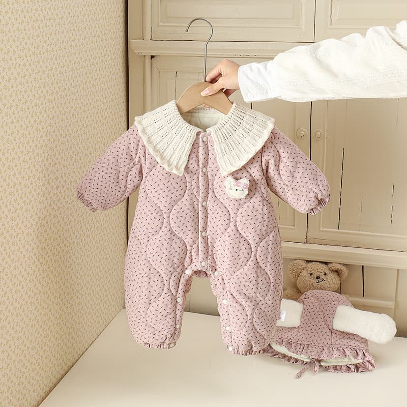 Infant Autumn/Winter New Long-Sleeve Romper Baby Girl Big Lapel Warm Cotton-Padded Crawling Suit Outwear Cotton Clothes