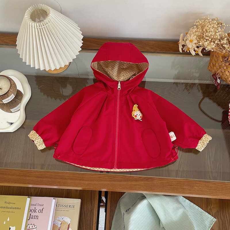[In Stock] QW262800 Children's Jacket Reversible 2026 Fall New Cartoon Patch Hooded Jacket for Girls