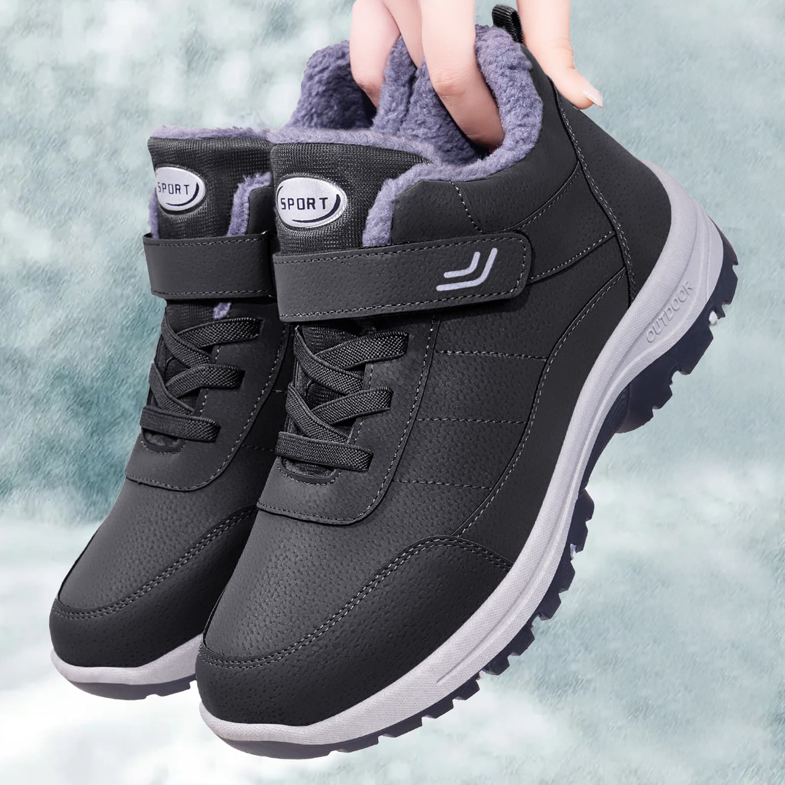 New Winter Men's Cotton Shoes, Unisex Velcro Couple Shoes, Fleece-Lined Thickened Snow Boots, Cold-Weather Warm Cotton Boots