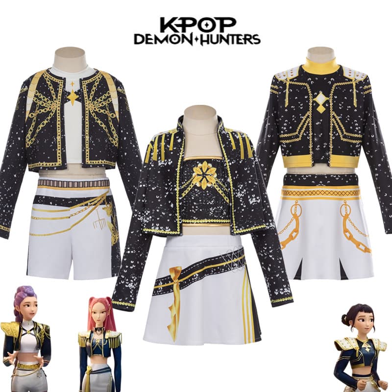 Demon Hunter Girl Group Cosplay Costume K-POP Korean Wave Black Gold Lumi Zoe Mila Performance Outfit Anime Dimension Stage Performance