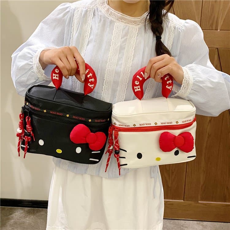 New cute kitten print hand-held cosmetic case female cartoon large capacity cosmetic bag storage bag portable toiletry bag