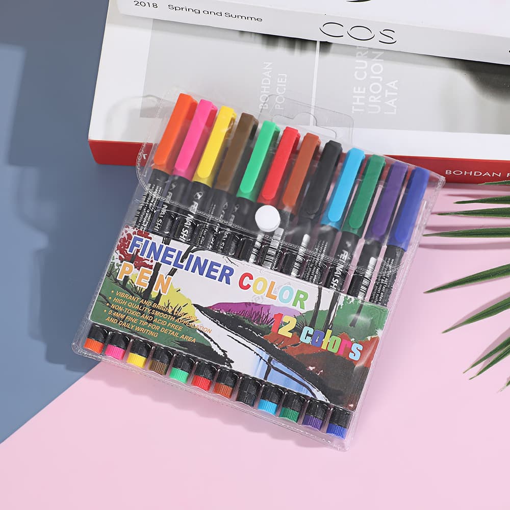 Water-based art special painting color hook line marker 0.5MM fiber tip nail art pen 12 colors set