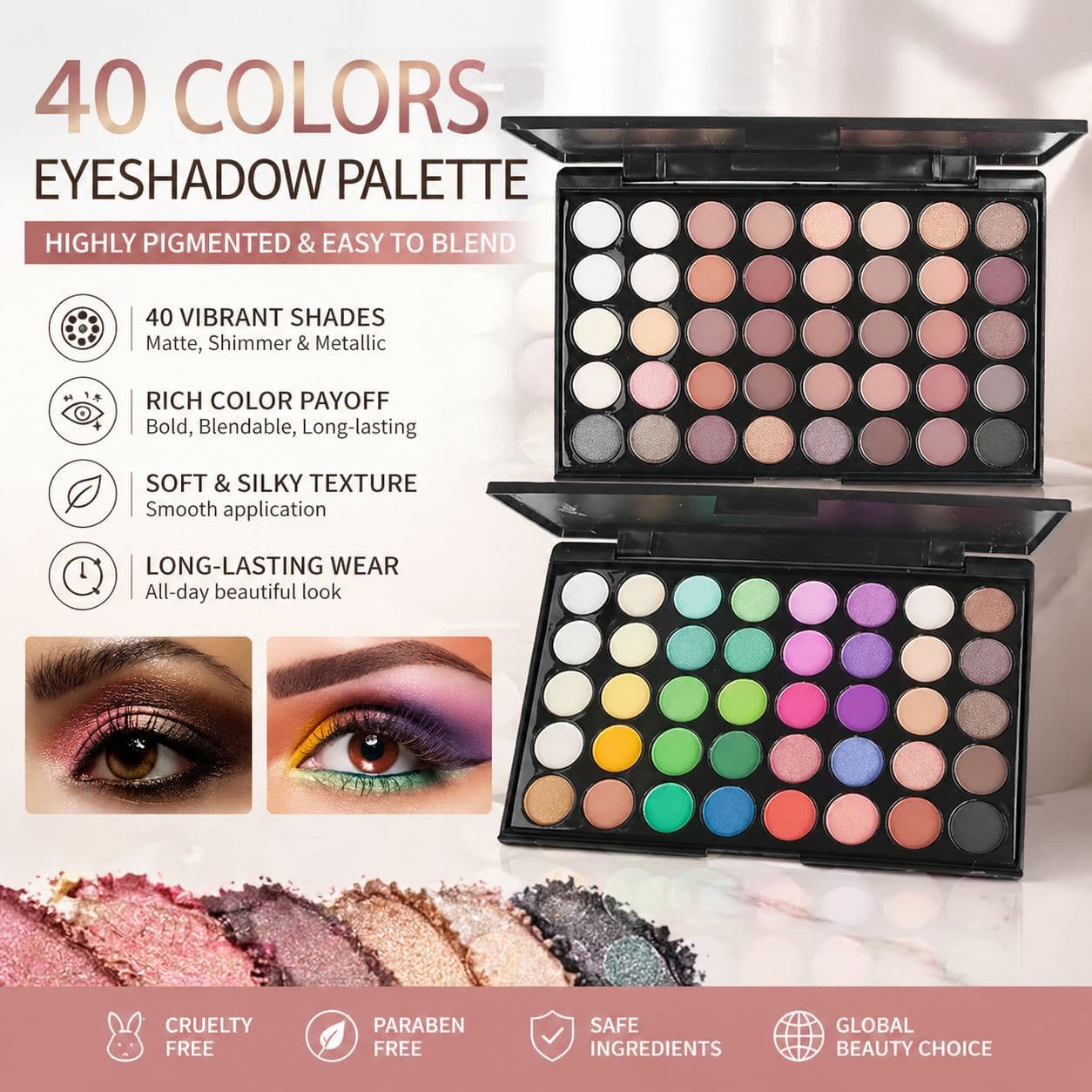 40-Color Eyeshadow Palette Cross-Border Earth Tones Beauty Shimmer 40-Color Eyeshadow Palette Export No-Logo Eyeshadow Plastic Case European Style