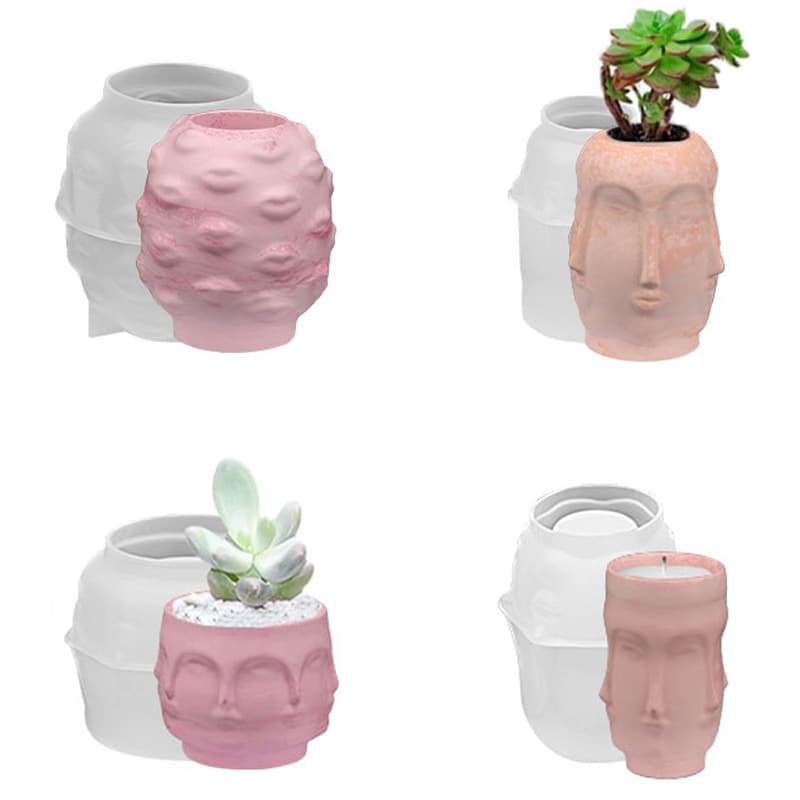 Eight-face Face Aromatherapy Candle Cup Silicone Mold, Epoxy Resin DIY Multi-face Face Flower Pot Pen Holder Storage Box Ornament