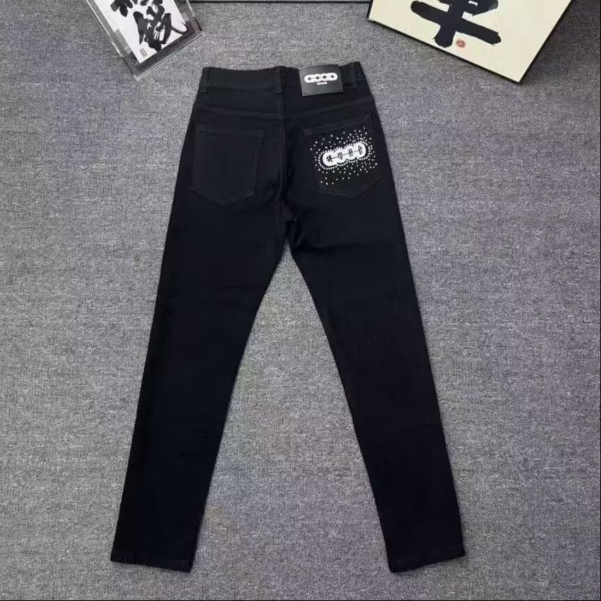 2026 New Embroidered Black and Gray Jeans Men's European Slim Fit Stretchy Ankle Pants Spring and Autumn