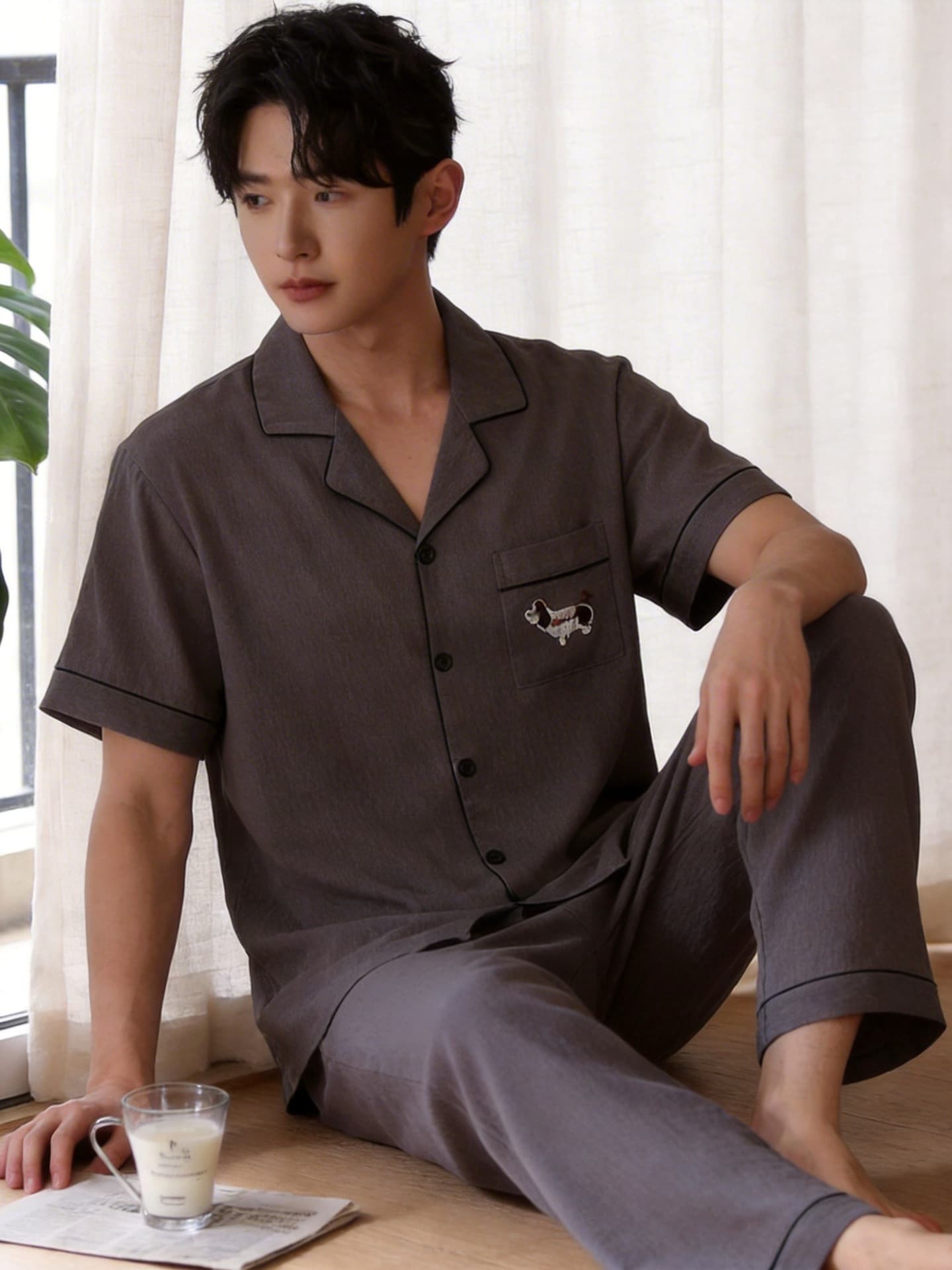 Men's Pajama Set Summer Cloud Cotton Cardigan Spring Short Sleeve Loose Plus Size Homewear Set Drop Shipping