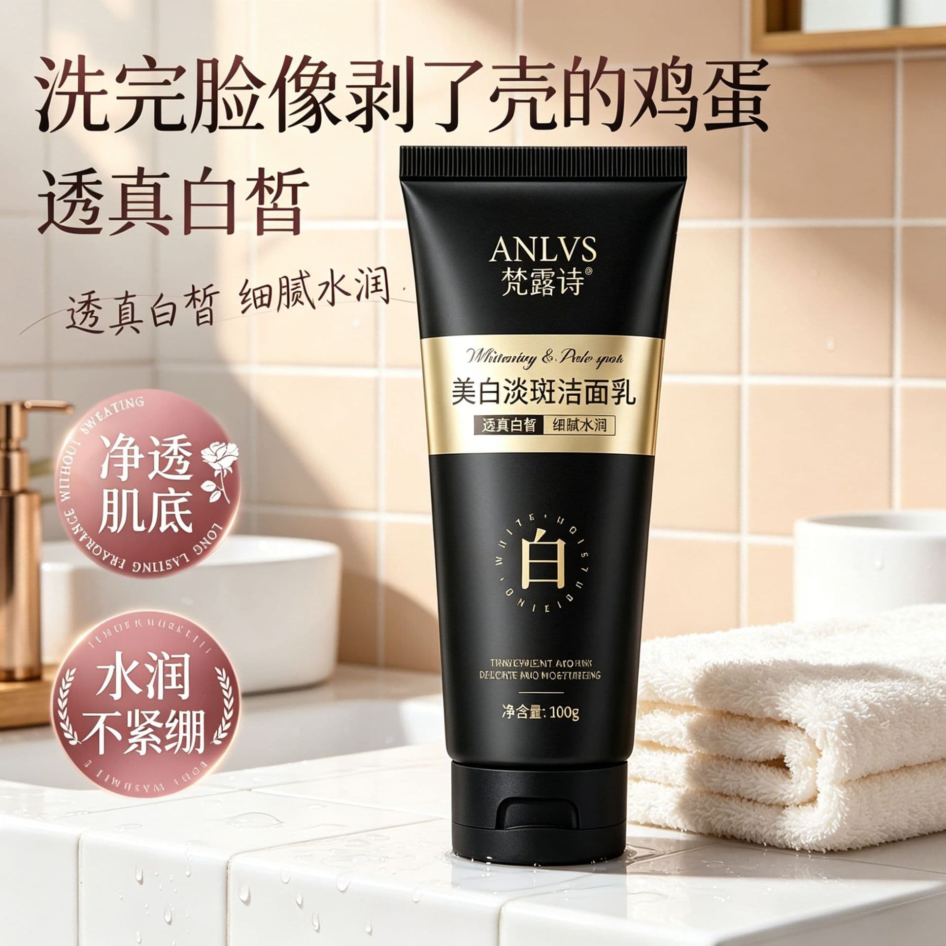 ANLVS Whitening and Spot-Removing Facial Cleanser, Blackhead Removal, Gentle Cleansing, Moisturizing, Oil Control, Tightening Skin