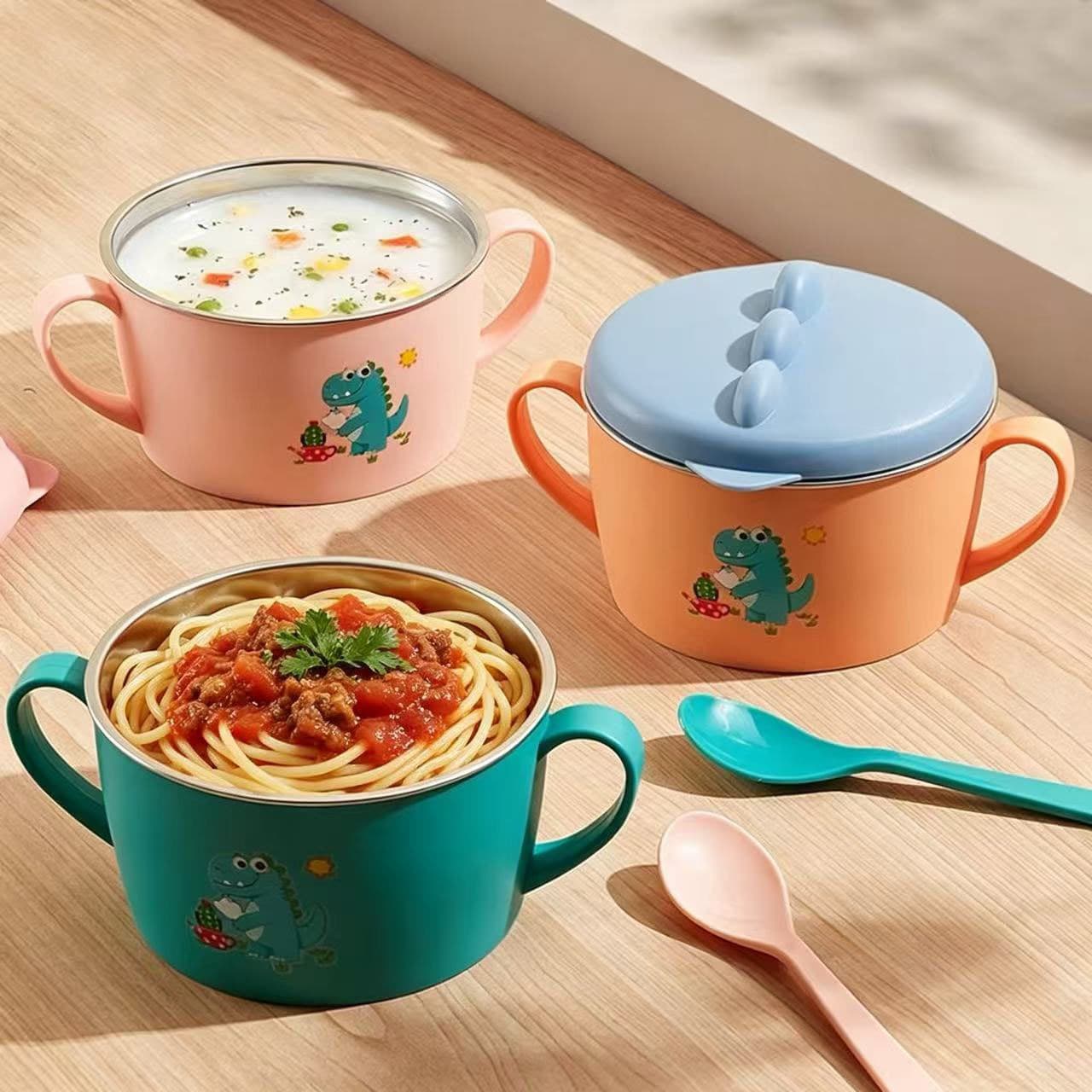 Baby food bowl, anti-fall, anti-scald, double-eared bowl, 316 stainless steel, baby special eating bowl, children's tableware with spoon