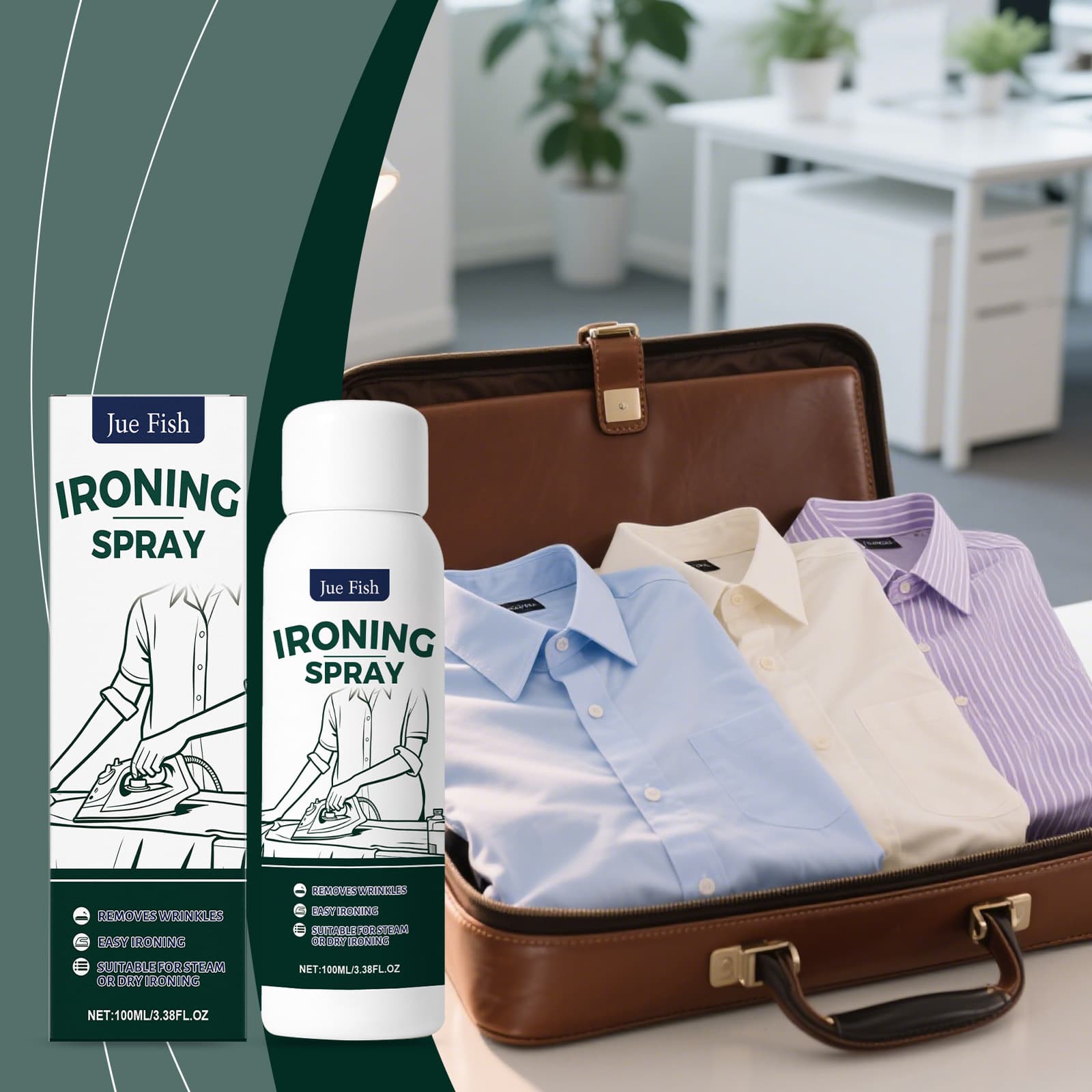 Jue Fish Clothing Ironing Spray Protects Clothes, Smoothes Shirt Folds, No Ironing, Convenient for Business Trips