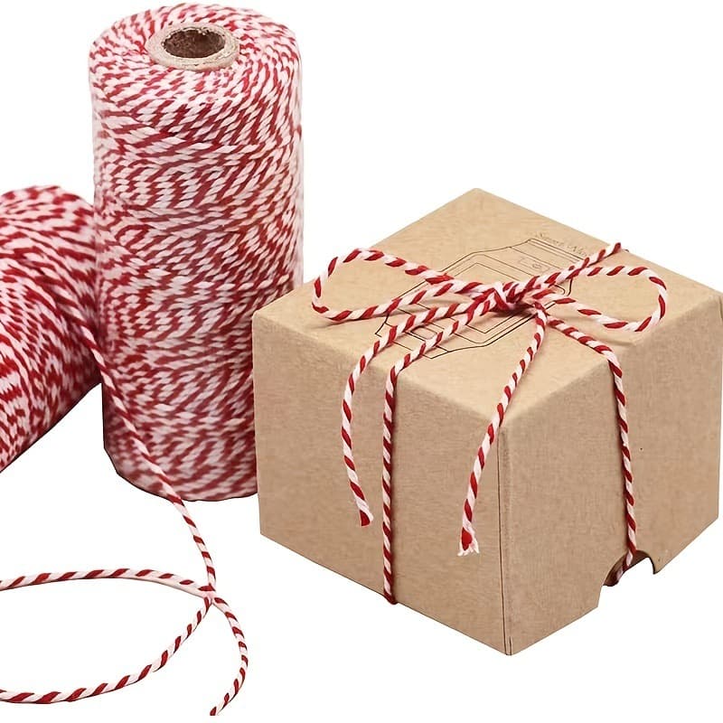 Red and White Cotton String for Christmas Party Decoration, Gift Wrapping, DIY Tag String, 100 Meters