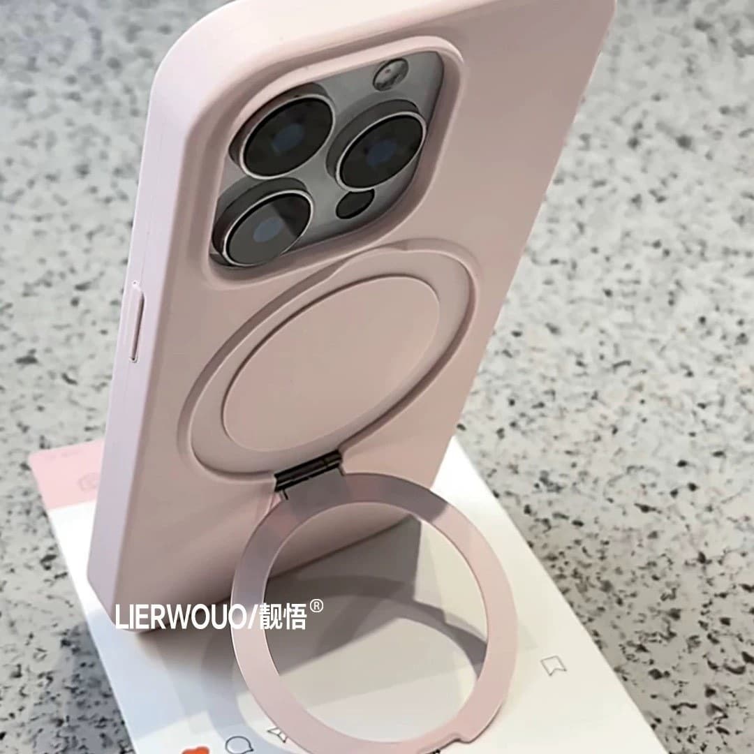 Suitable for Apple 16 mobile phone case iPhone17promax magnetic ring holder 15 solid color liquid silicone simple