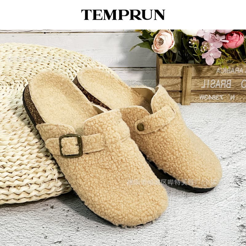 Cotton Slippers for Foreign Trade Cross-Border Roman Cork Furry Birkenstock Shoes Toe-Toe Flats Slippers for Men and Women