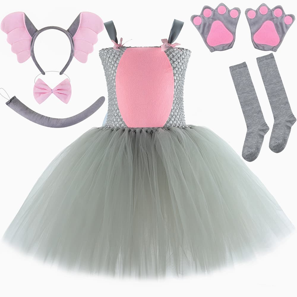 Gray elephant tutu dress children's cos Dumbo mesh tutu skirt girl animal dress performance costume