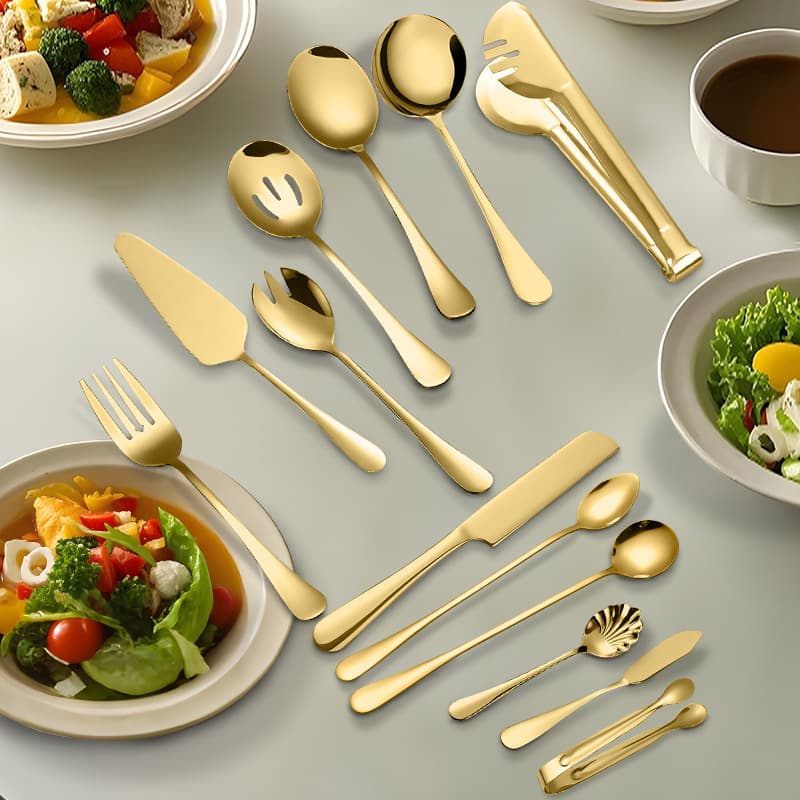 Cross-border stainless steel public tableware set, public spoon, public drain, hotel serving knife, fork and spoon set, cake spatula