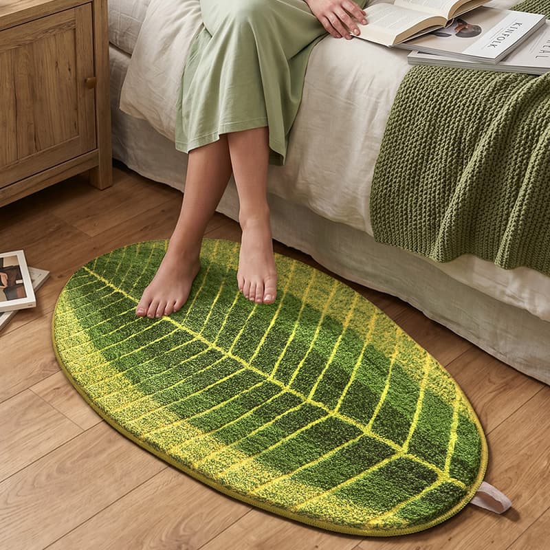 Cross-border green leaf flocked tufted carpet living room non-slip bathroom absorbent mat quick-drying foot mat bedroom bedside blanket