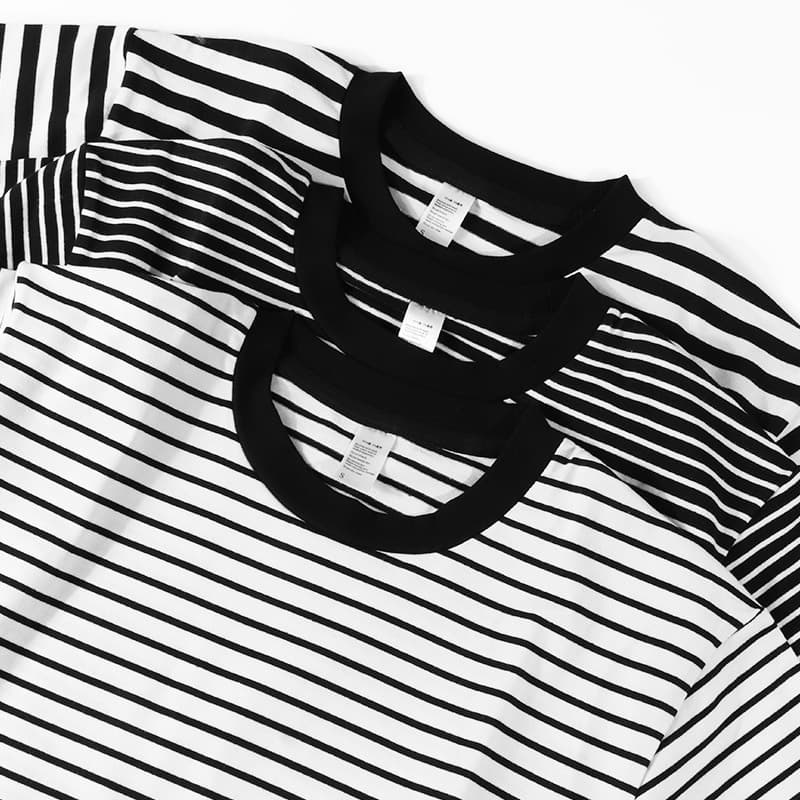 American-style heavyweight black and white striped short-sleeved T-shirt, loose Americana retro style, unisex couple outfit, sailor shirt.
