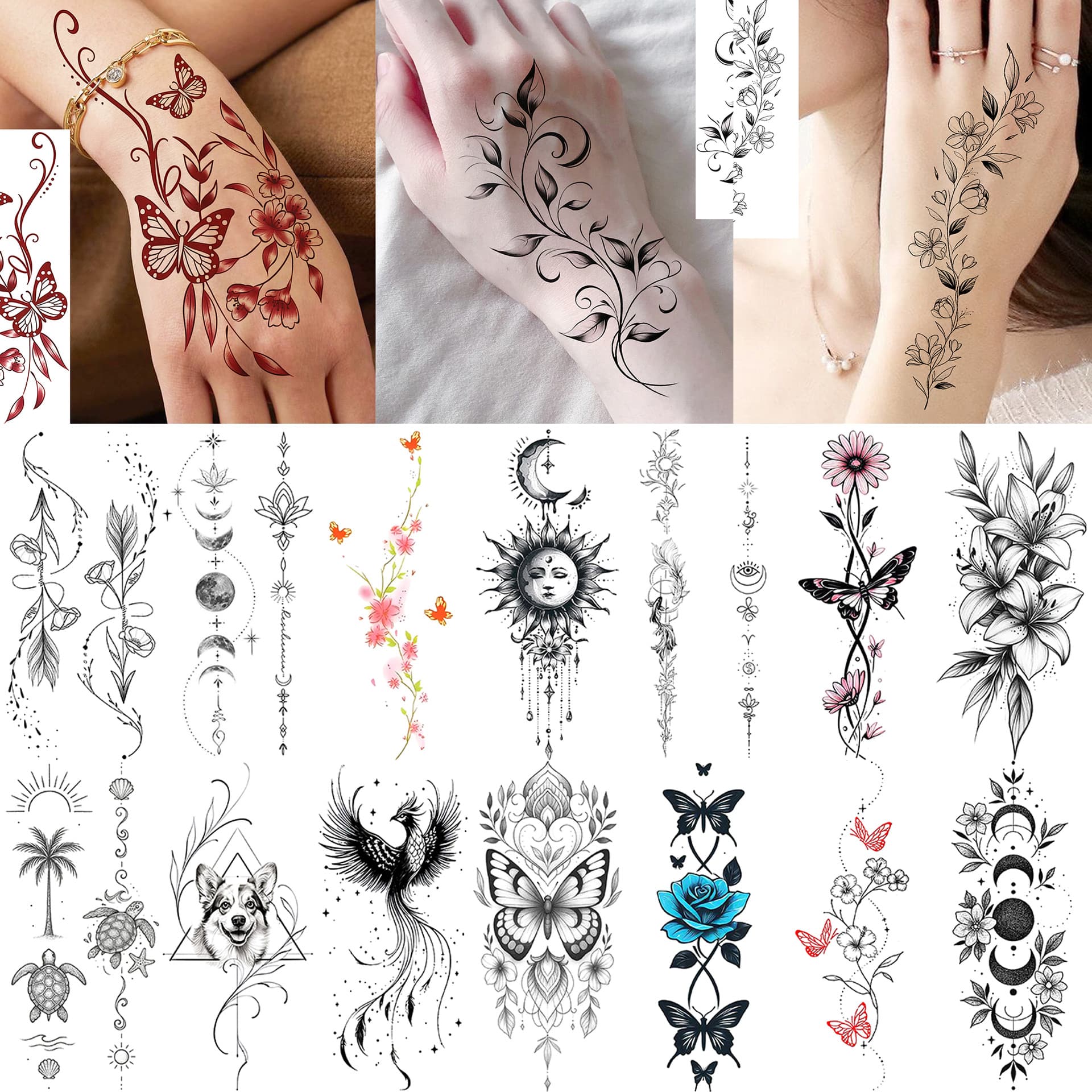 New Butterfly Flower Hand and Foot Tattoo Sticker Cross-border Water Transfer Tattoo Sticker for TEMU Amazon