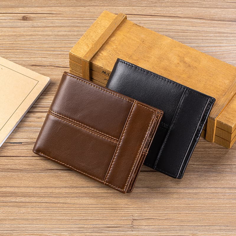 New Cross-border Genuine Leather Men's Short Wallet Top Layer Cowhide Anti-magnetic RFID Multi-card Slot 2-fold Wallet Coin Pocket