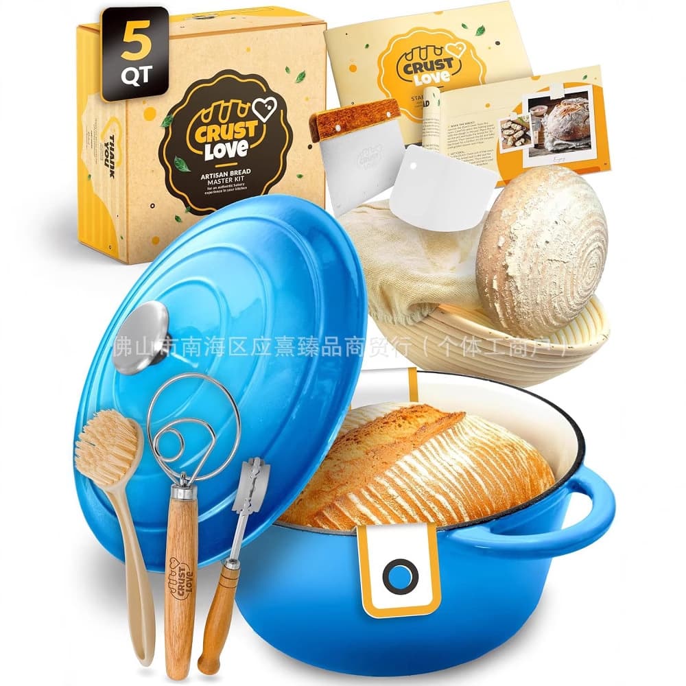 Cross-border Enameled Cast Iron Dutch Oven with Lid, Bread Baking Supplies Banneton Bread Proofing Basket Set