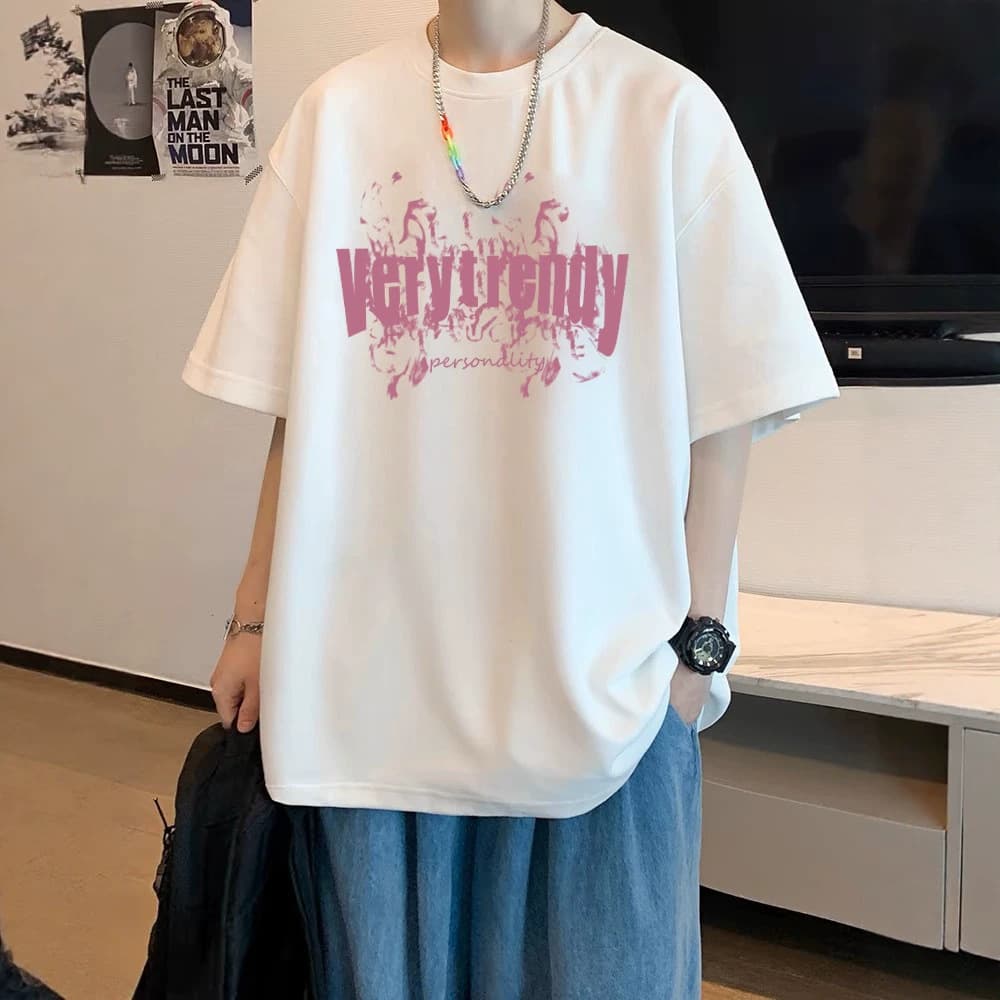 Hot Selling Men's T-Shirt Summer High Street Trendy Letter Print Short Sleeve T-Shirt Men's Cotton Half Sleeve Top Undershirt