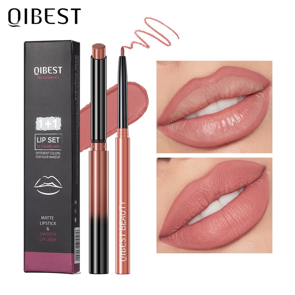 QIBEST Lip Liner Pencil Matte Long-Lasting Waterproof Natural Nude Lip Liner Set Cosmetics