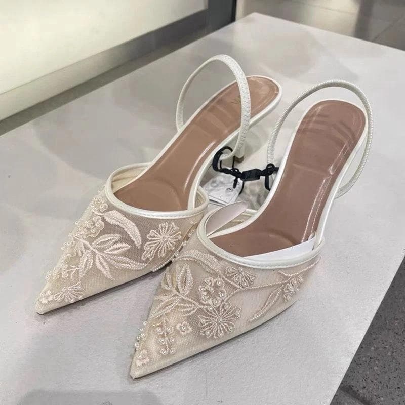 E 87416 Embroidered Mesh Heels