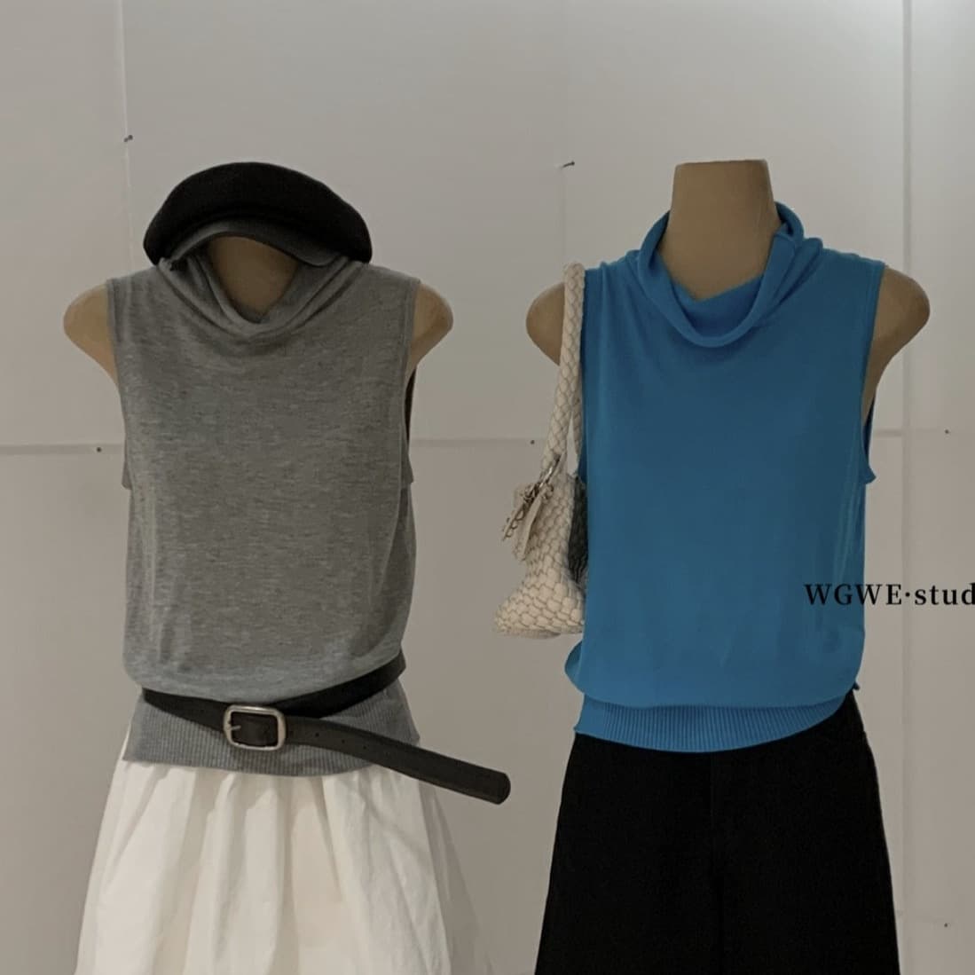 WGWE2026 Summer Women's Fashion Minimalist Slim Fit Half High Round Neck Knit Vest W10028