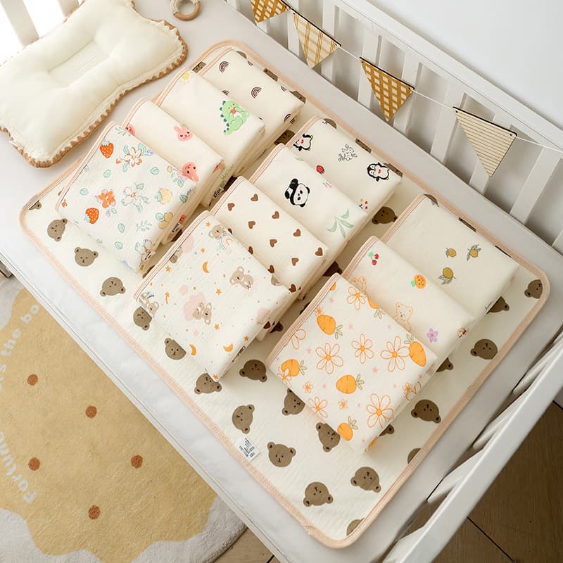 Crepe Fabric Waterproof Baby Changing Pad, Pure Cotton, Newborn Care Pad, Breathable Gauze