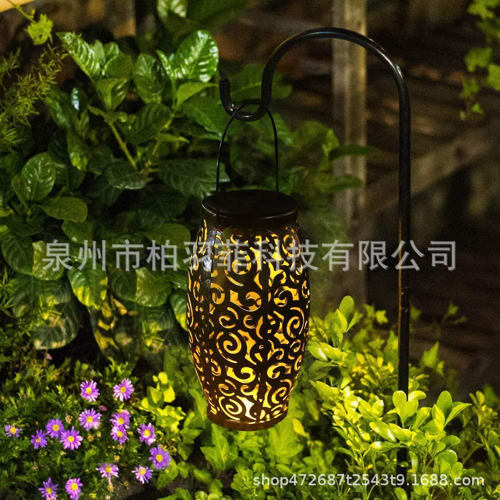 E-commerce Cross-border Hot Selling Solar Vintage Garden Decoration Iron Oval Hollow Auspicious Cloud Lantern Outdoor