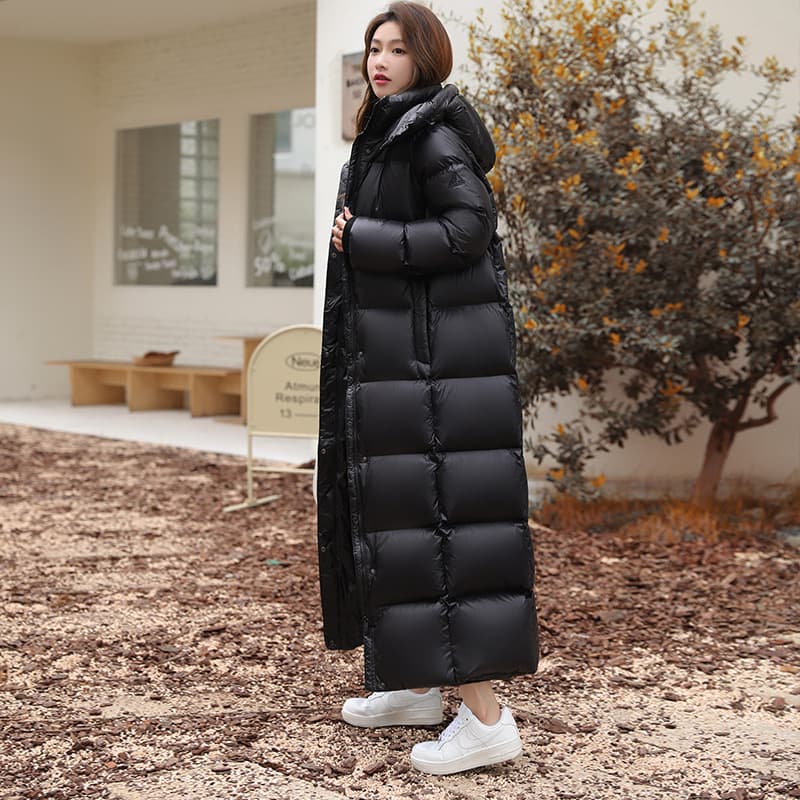Aidanmeng 95% white duck down black gold down jacket women 2025 new knee-length ultra-long winter thickened coat women