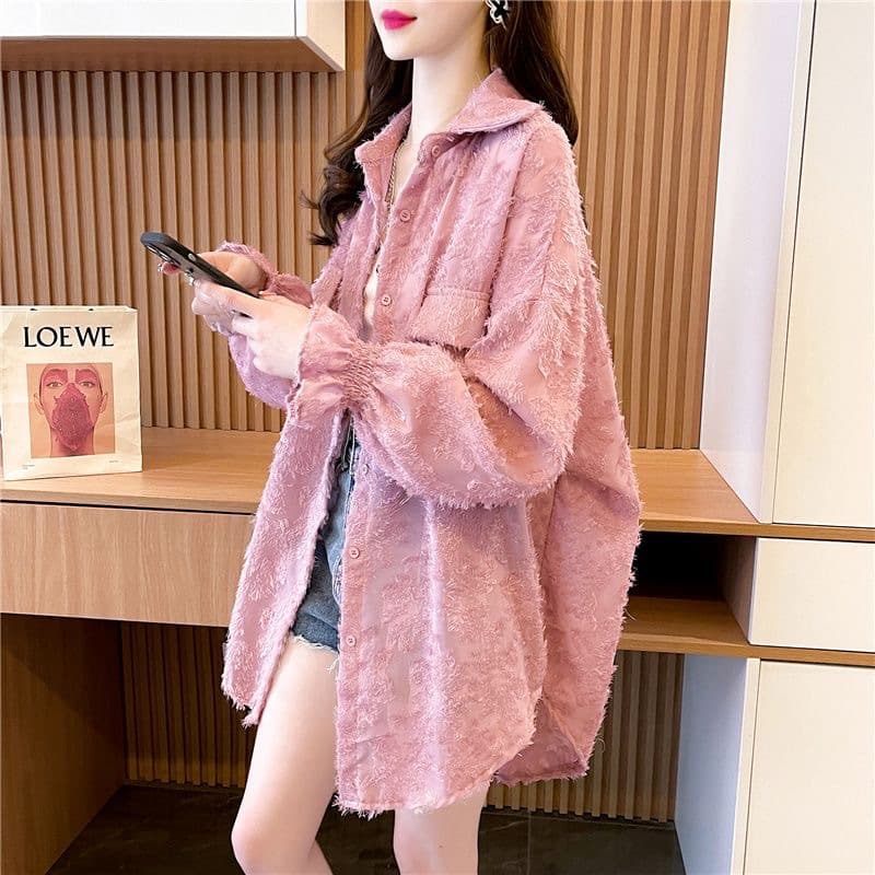 2-300 lbs Lace Sun Protection Long Sleeve Polo Shirt for Women Thin Summer Plus Size Loose Cardigan Top