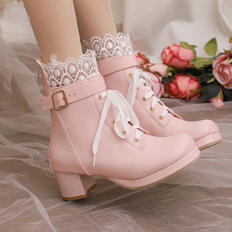 New European and American Lace Ruffle Chelsea Boots Martin Boots Chunky Mid Heel Boots 40-48 Export