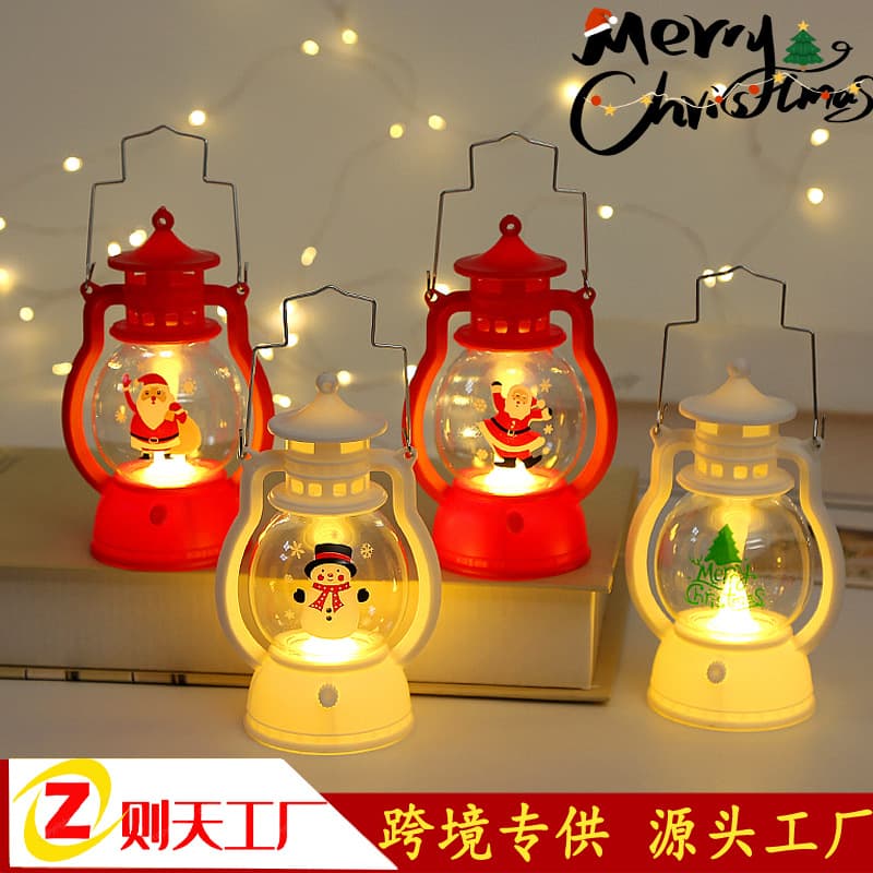 Christmas decorations gift LED portable small oil lamp for the elderly snowman Christmas atmosphere children's portable lamp