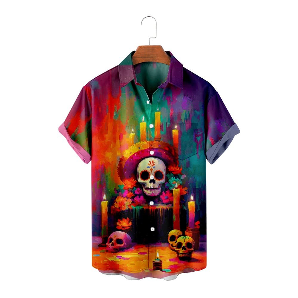 New Cross-Border Cinco de Mayo Mexican Culture Pattern Camp Collar Shirt Casual Vacation Four-Way Stretch