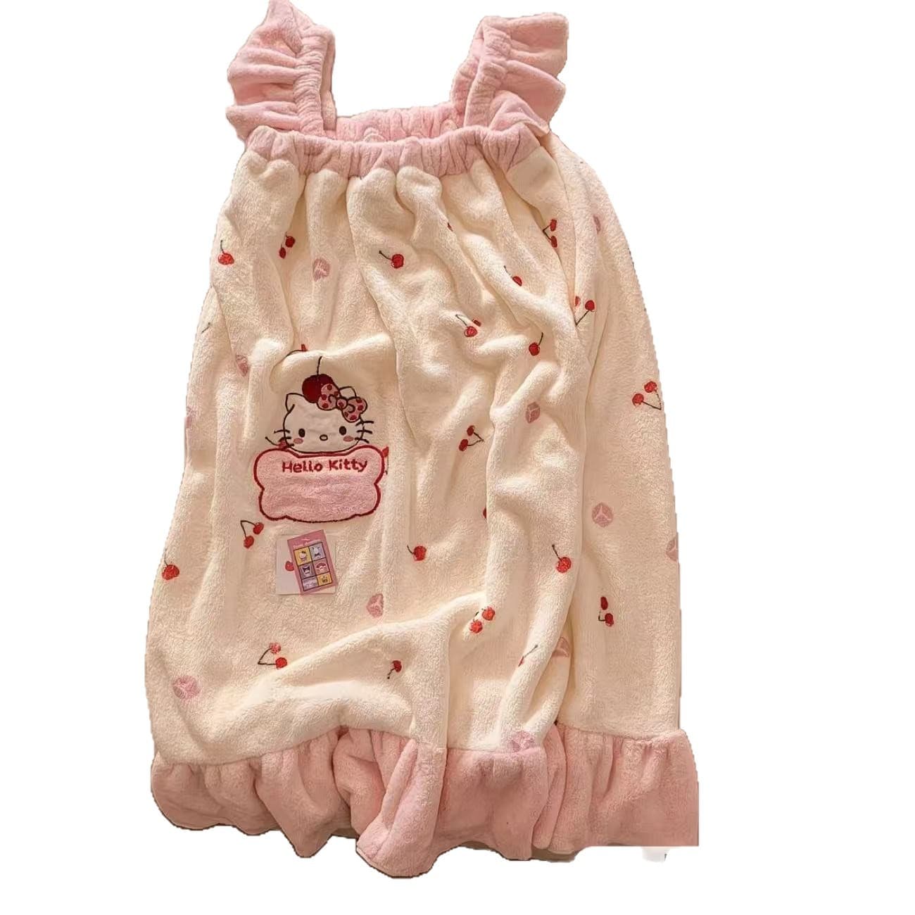Bath Dress Suspender Kit Cherry Girl Heart Series Absorbent Coral Velvet Non-Shedding Quick-Dry Thickened Hair Drying Cap