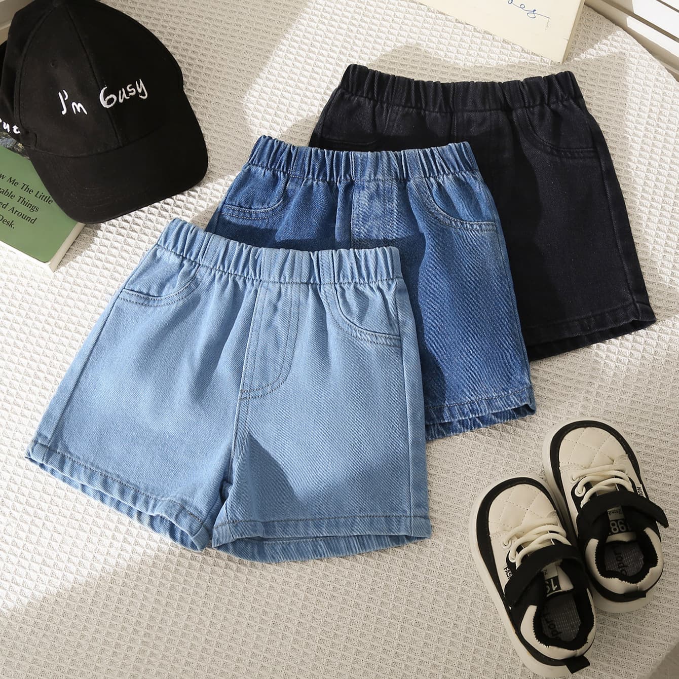 Three-Piece Set Baby Cross-Border New Vintage Simple Baby Denim Shorts, Loose Hot Pants, Korean Style Denim Shorts