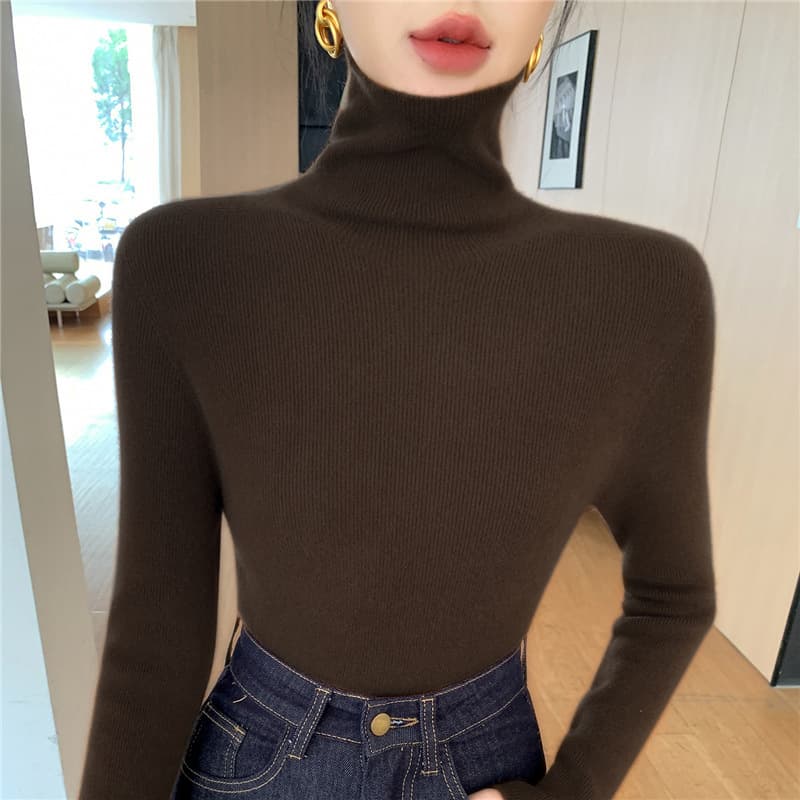 Cross-border turtleneck sweater for women, autumn and winter style, seamless high neck ribbed knit top, slim fit inner layer knitwear