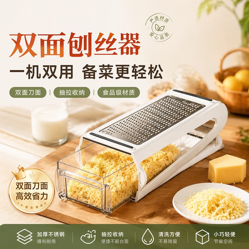 Cross-border Direct Selling Butter Grater, Household Double-Sided Cheese Grater, Labelable Carrot and Potato Grater