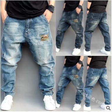 Foreign trade street style denim harem pants, men's retro trendy versatile casual loose large size hip-hop pants with small feet