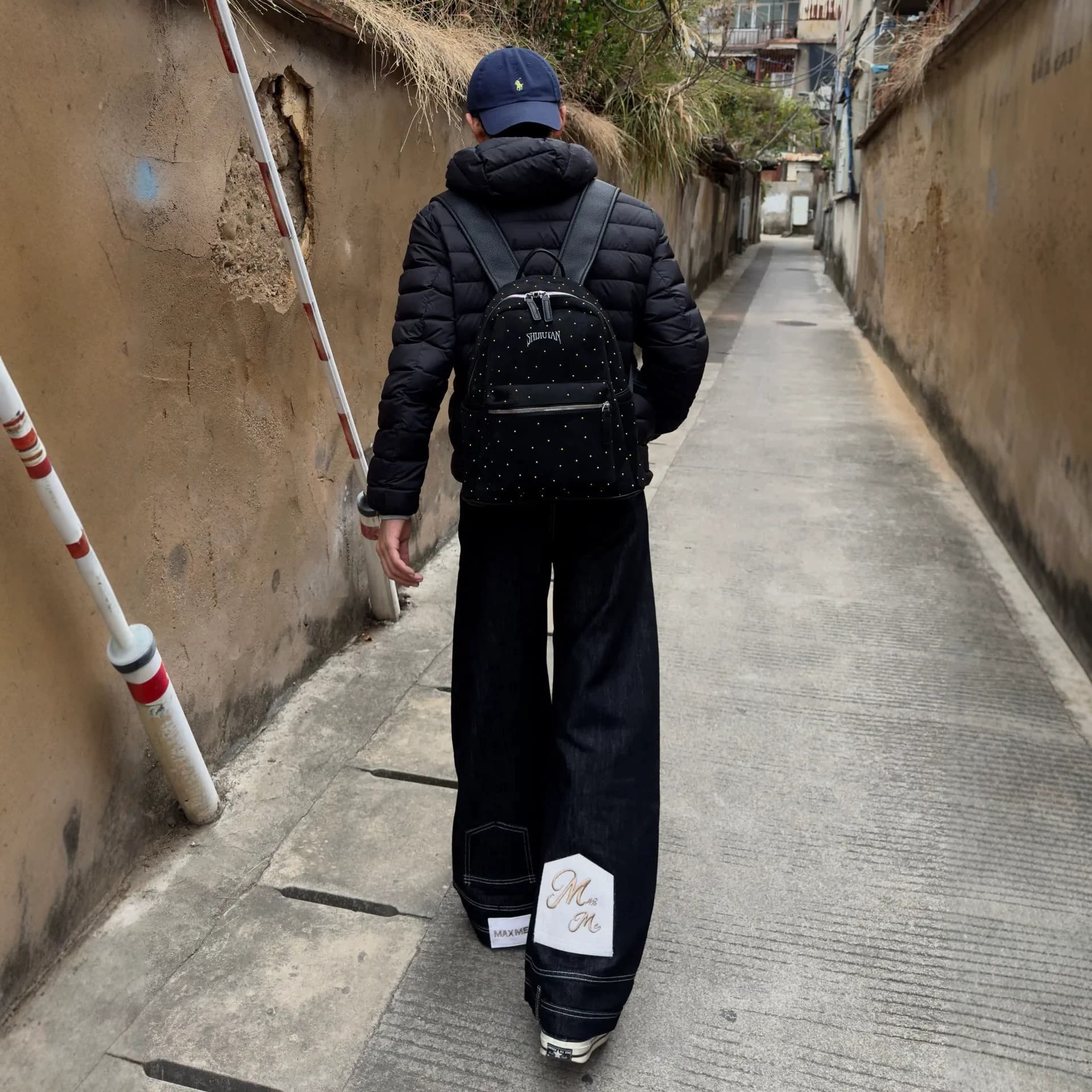 Horsehair Okayama inverted jeans men's American retro raw cow loose scimitar pants cleanfit straight pants