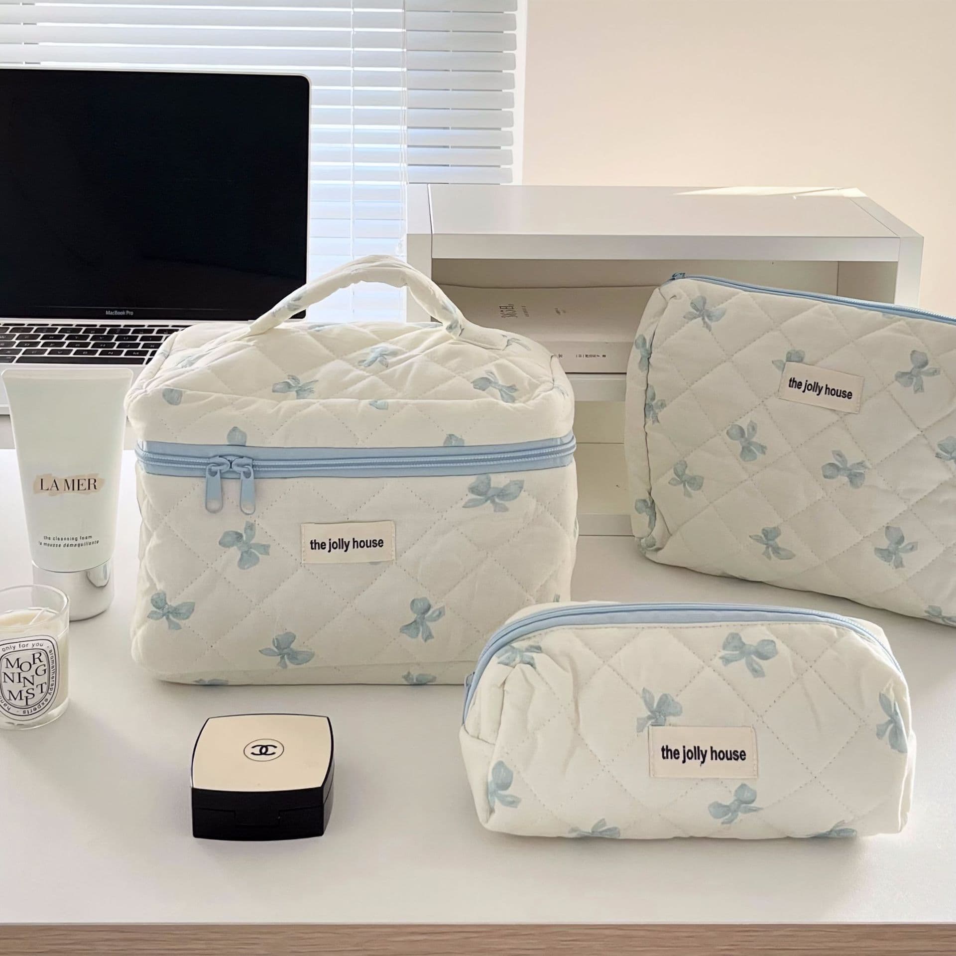 Cute Bow Makeup Bag for Women, Large Capacity Student Dormitory Storage Bag, Pencil Case, Organizer Pouch Set