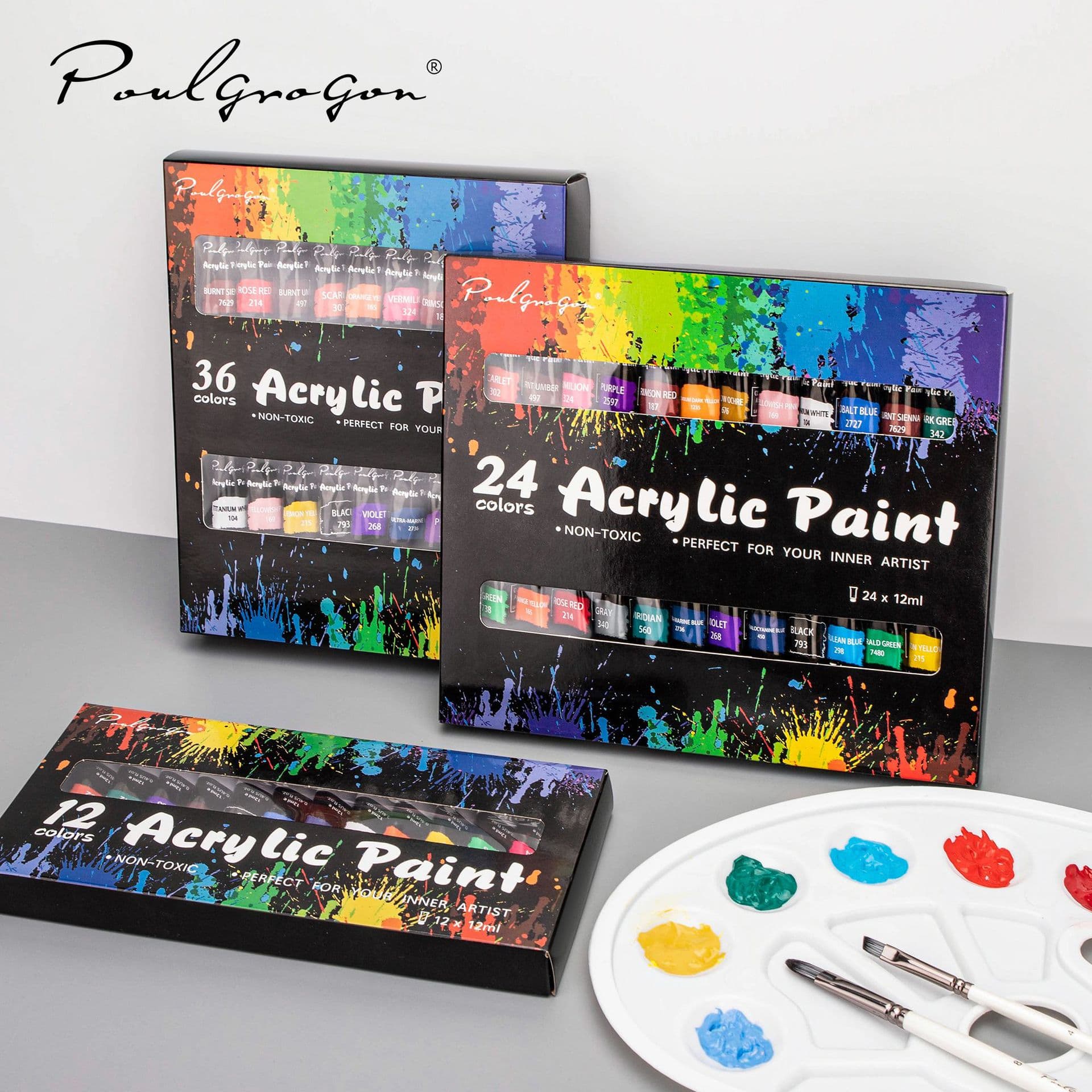 Factory Wholesale 12-Color Acrylic Paint Set for Art Students Beginners DIY Non-Toxic 12ml Painting Supplies