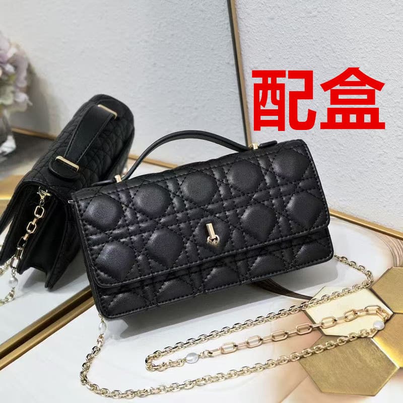 Guangzhou Goods, New D Brand Genuine Leather Women's Bag, Classic Quilted Clutch Bag, Pearl Chain Bag, Single Shoulder Crossbody Small Square Bag