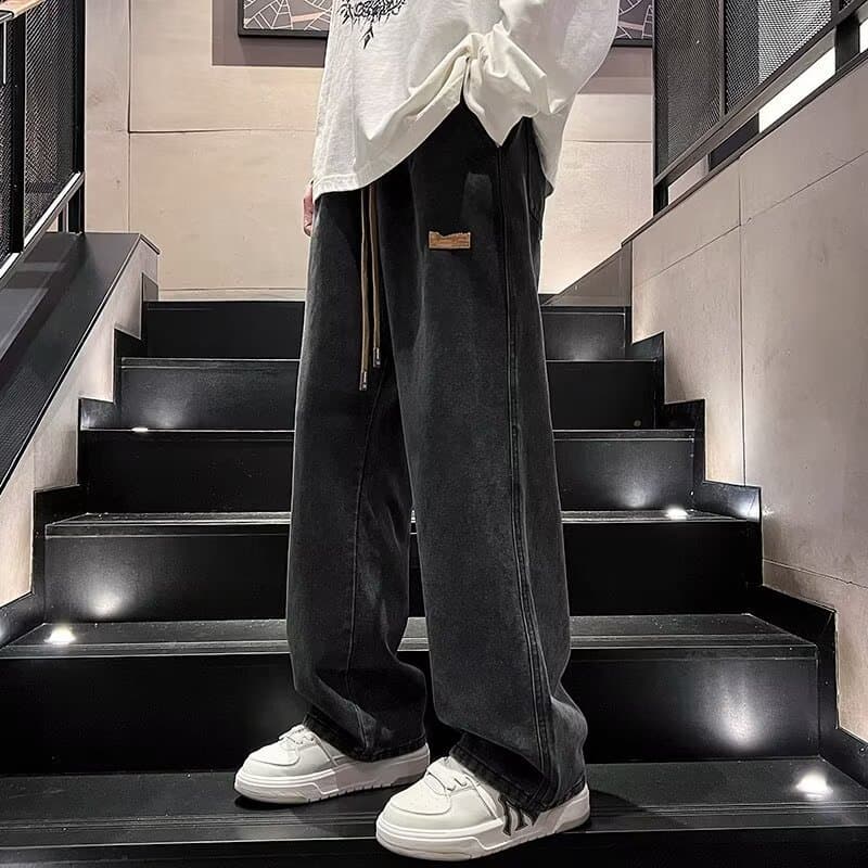 Fashion jeans men's autumn and winter straight-leg loose youth trousers 2024 new boys' wide-leg workwear trousers