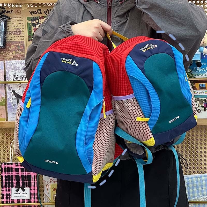 Cross-border Kids Backpack New Outdoor Hiking Backpack Contrast Color Double Shoulder Bag Women Travel Backpack Lightweight Student Schoolbag