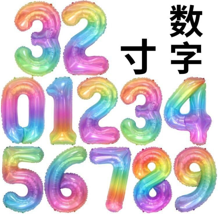 32-inch American version of digital balloons, birthday party decoration, floating imitation beauty slim version of green, blue, silver and gold digital balloons