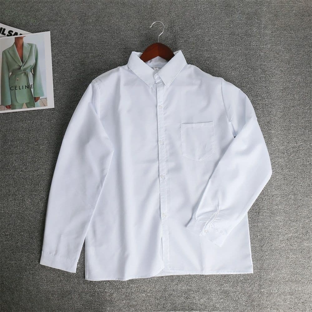 White Long-Sleeve Shirt for Men - Business Suit, Wedding Best Man, and Work Uniform, Unisex
