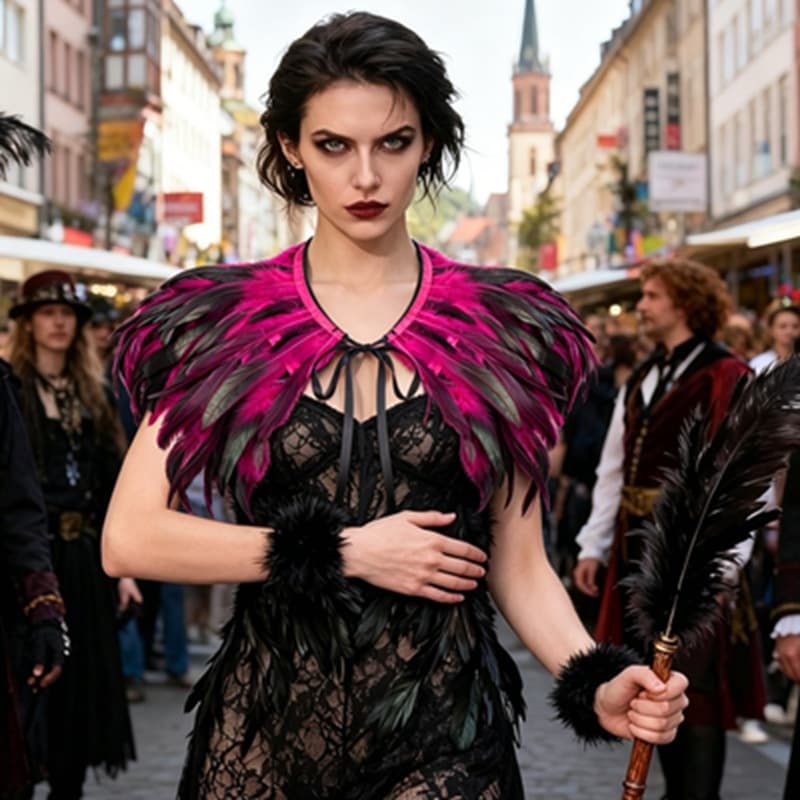 Halloween Feather Shawl Cos Anime Role Playing Costume Gothic Dark Feather Shawl Accessory Party Costume