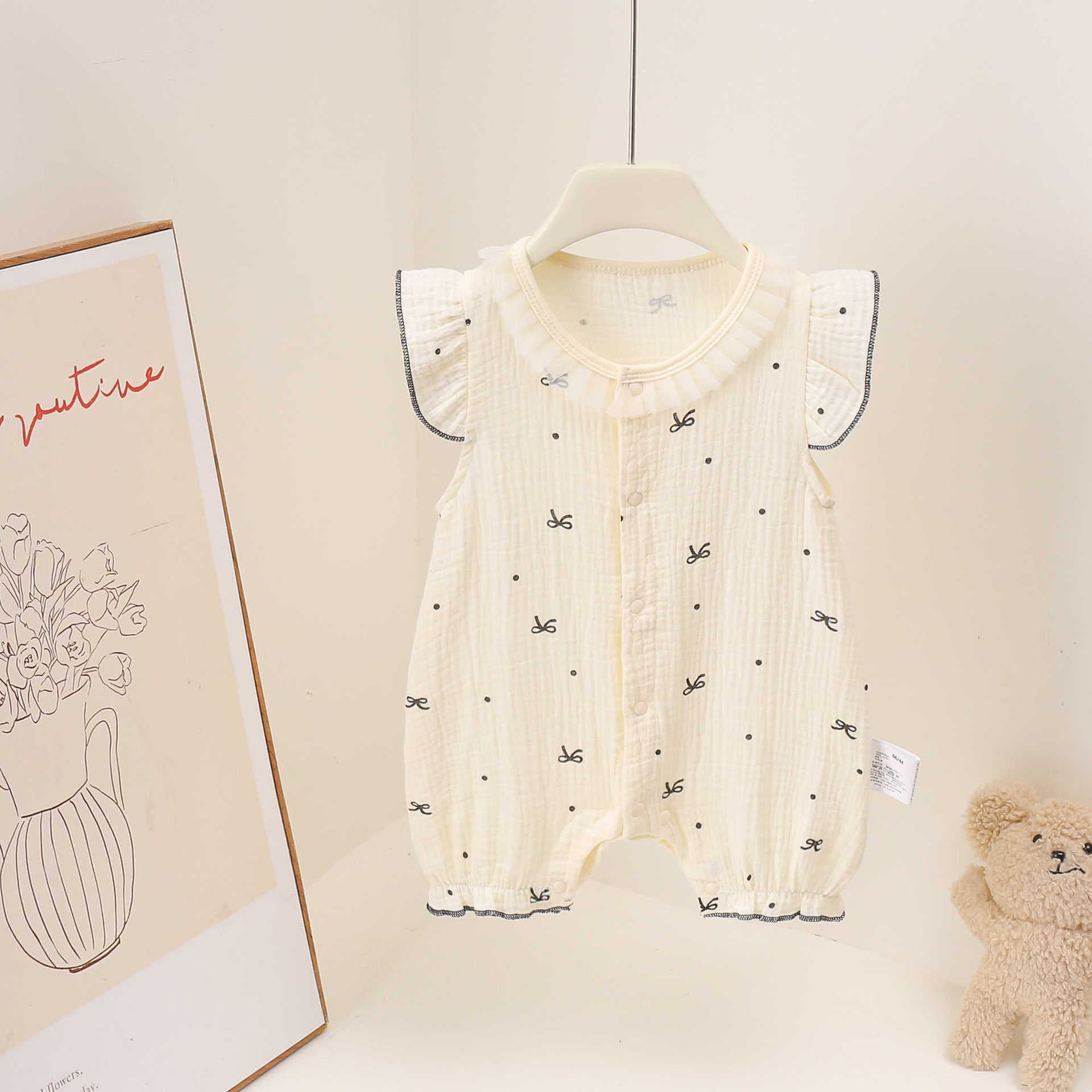 Summer new gauze short-sleeved jumpsuit baby thin clothes polka dot flying sleeve baby newborn baby clothes women